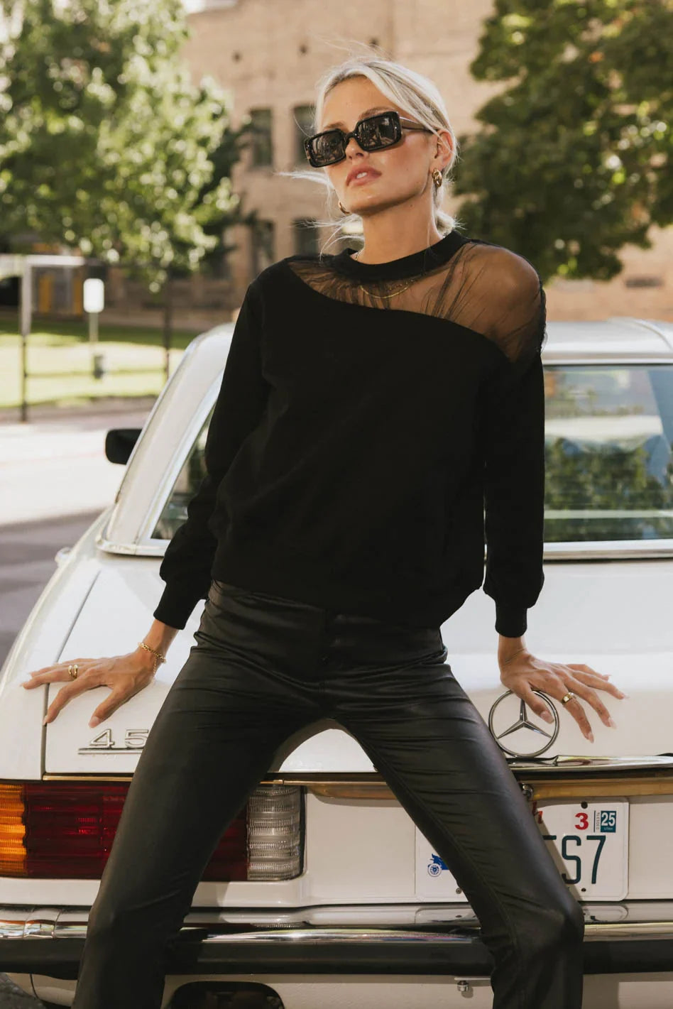 Sandry Tulle Crewneck in Black FINAL SALE
