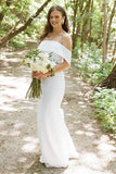 Mermaid White Off the Shoulder Chiffon Long Wedding Dress