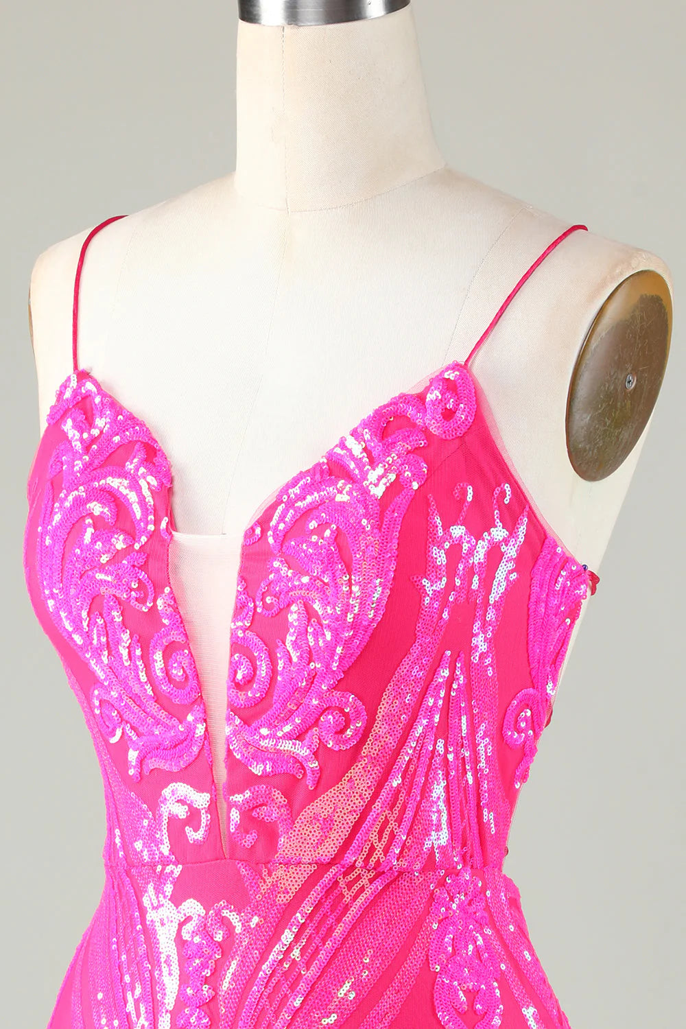 Unique Glitter Hot Pink Tight Short Homecoming Dress with Lace Up Back
