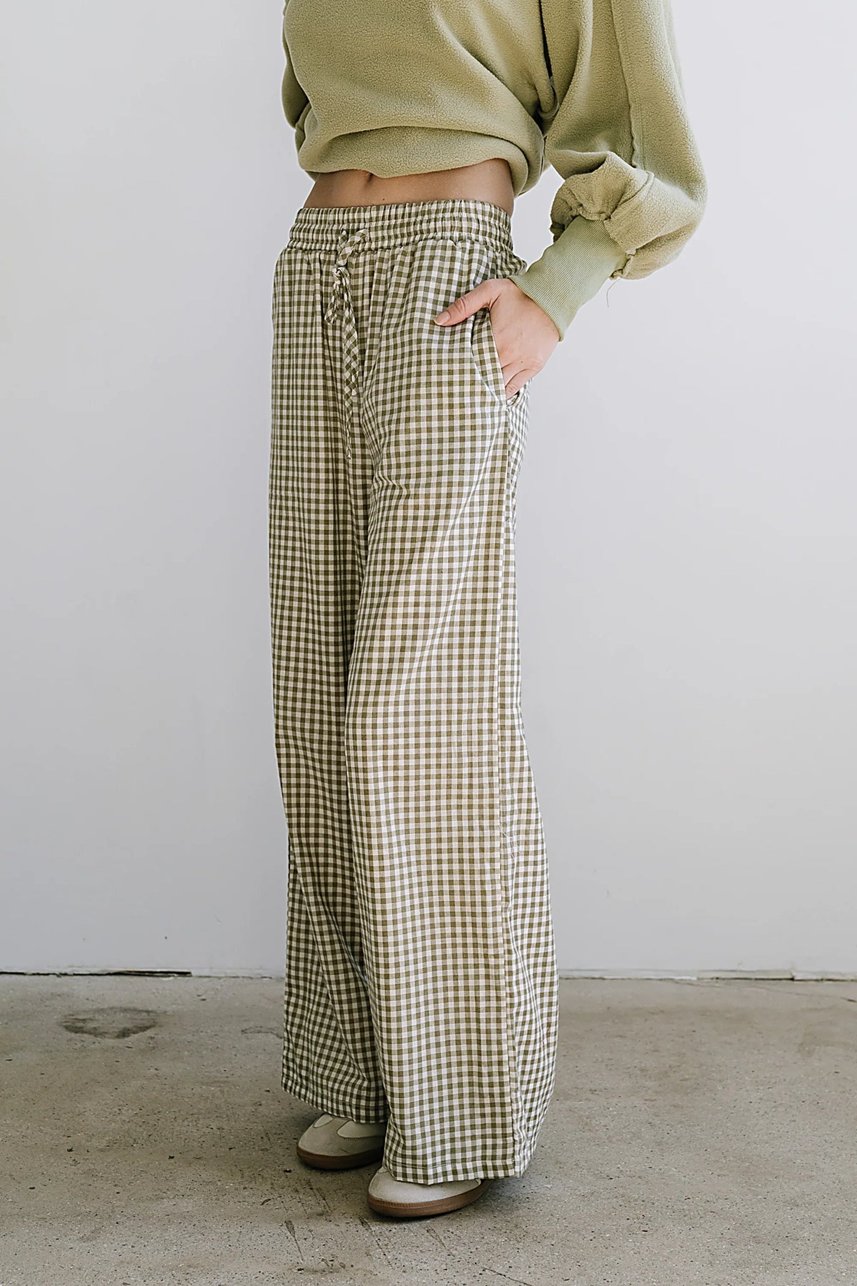 Ada Gingham Wide Leg Pants in Olive FINAL SALE