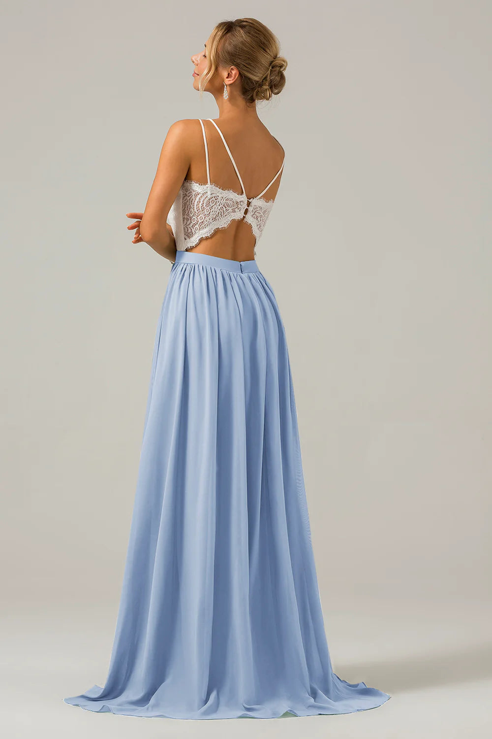 A Line Spaghetti Straps Pleated Long Bridesmaid Dress With Lace