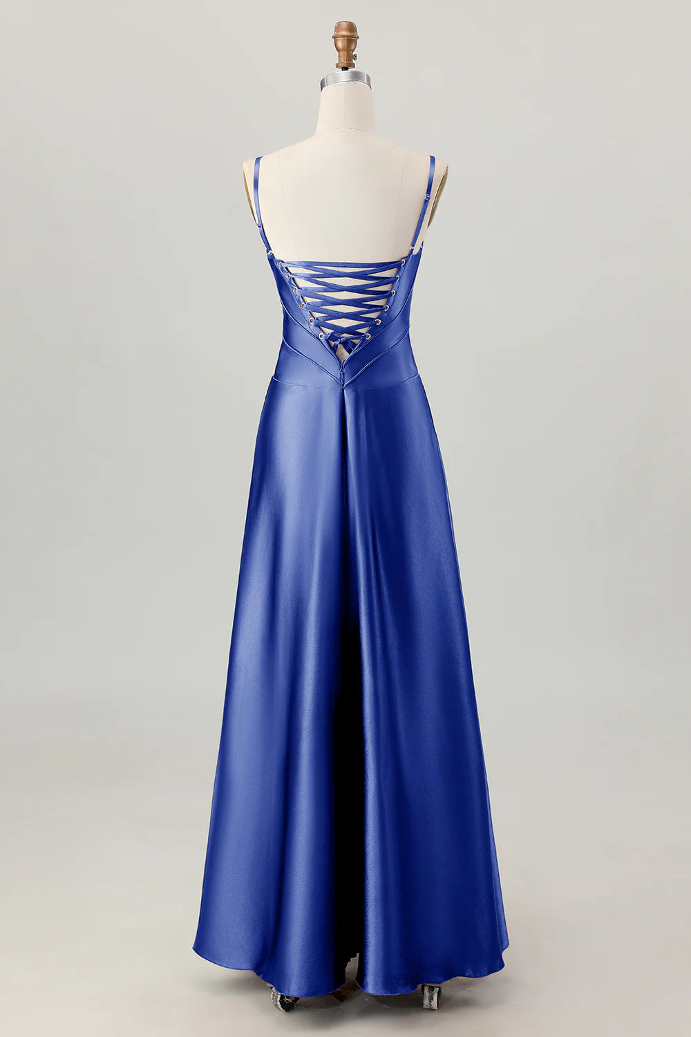 Dusty Sage A Line Spaghetti Straps Satin Long Bridesmaid Dress with Lace Up Back