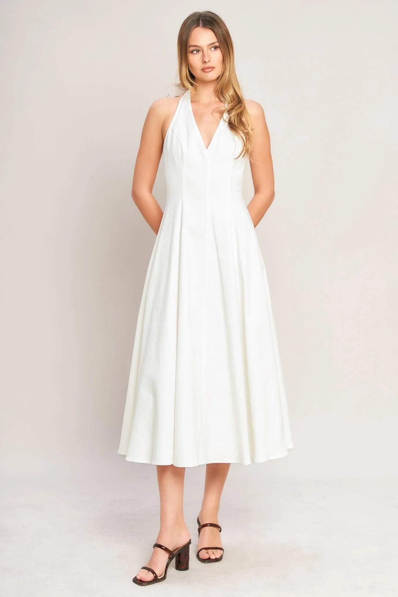SERENE MOMENT WHITE HALTER MIDI DRESS