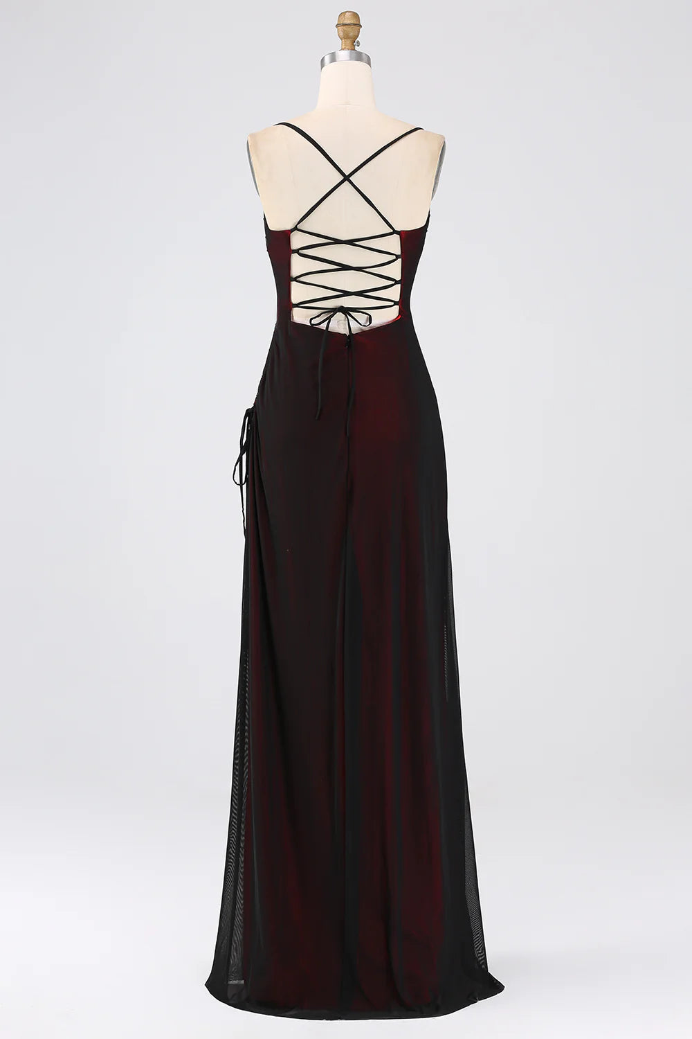 Sheath Spaghetti Straps Floor Length Black Blue Bridesmaid Dress with Elasticity