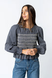 Kesley Smocked Blouse in Navy