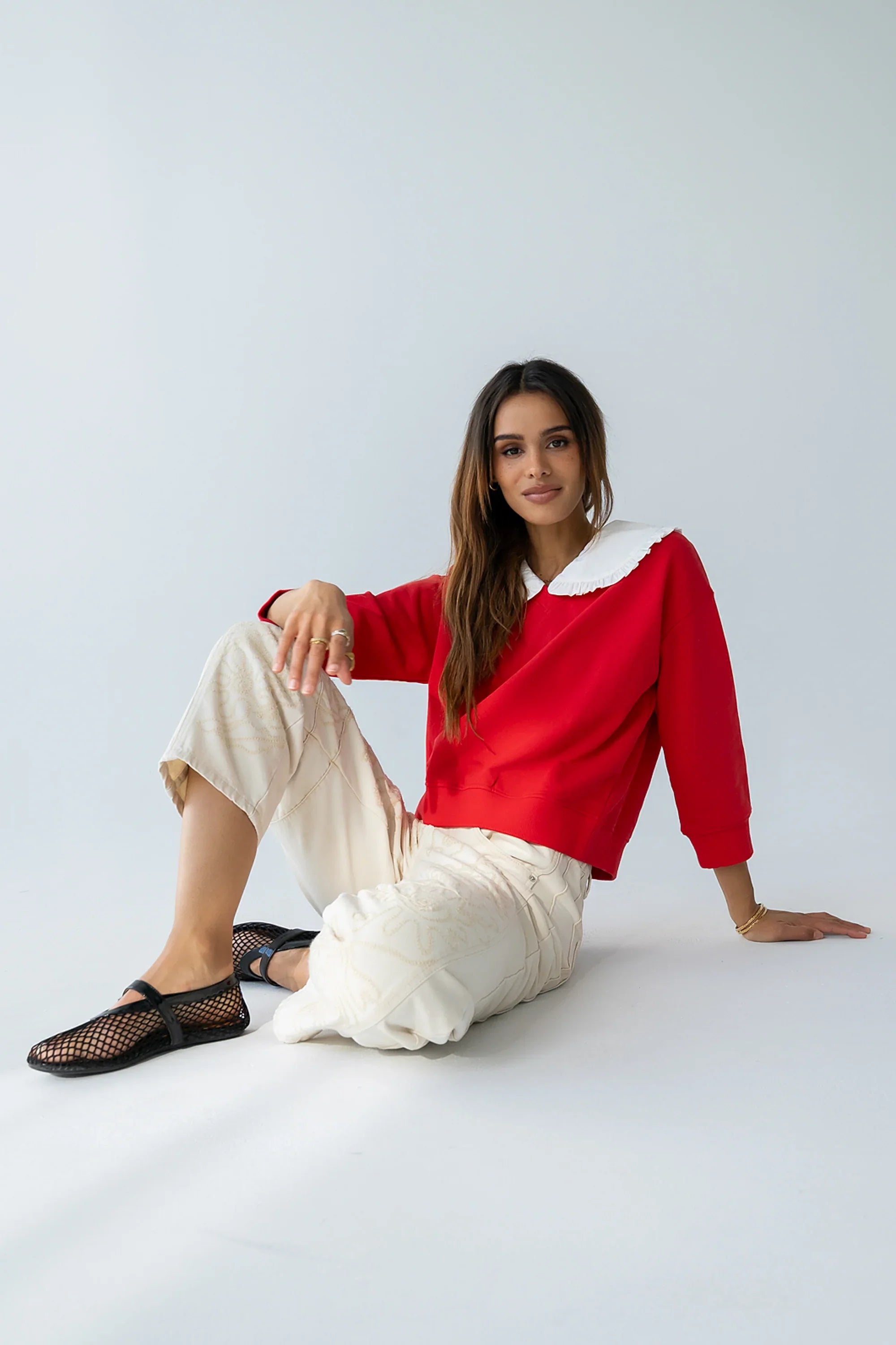 Eddie Collared Sweatshirt in Red