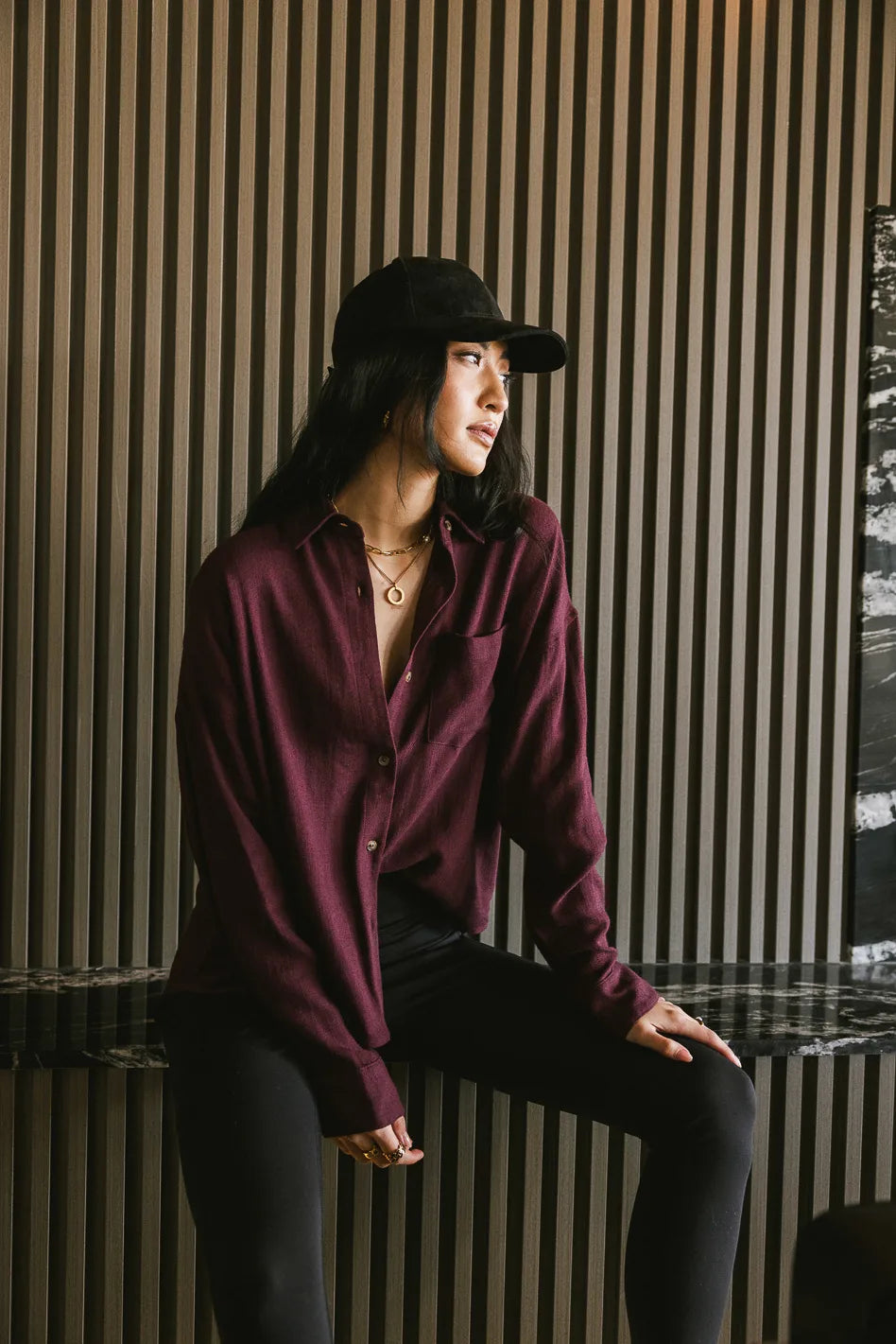 Finley Button Up in Wine FINAL SALE