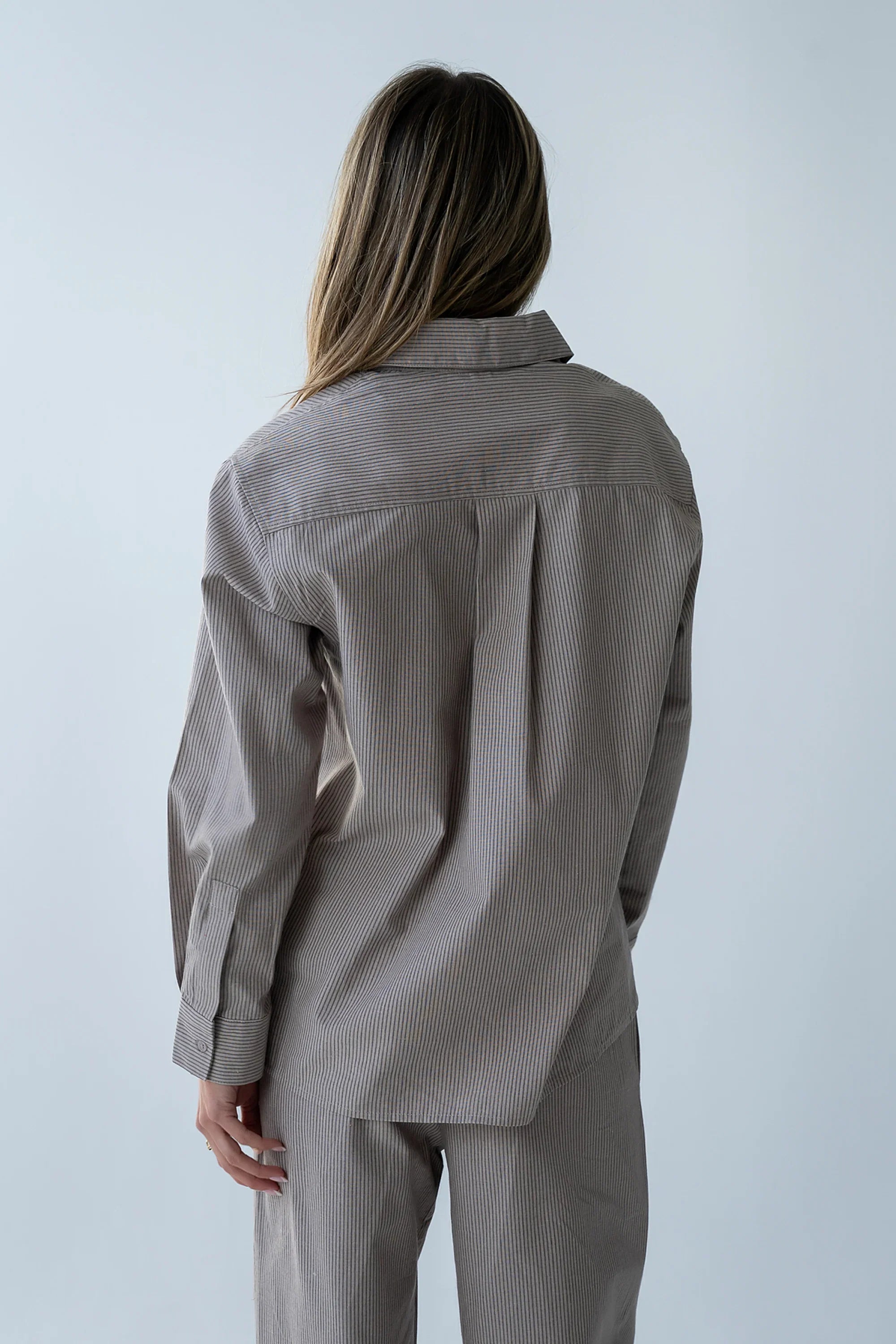 Hailey Striped Button Up in Beige