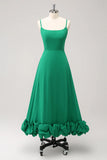 Elegant Green A Line Spaghetti Straps Bridesmaid Dress with Ruffle
