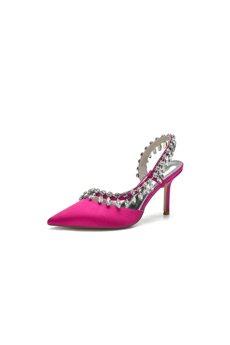 Pointed Toe Heels With Crystal Slingback Strap
