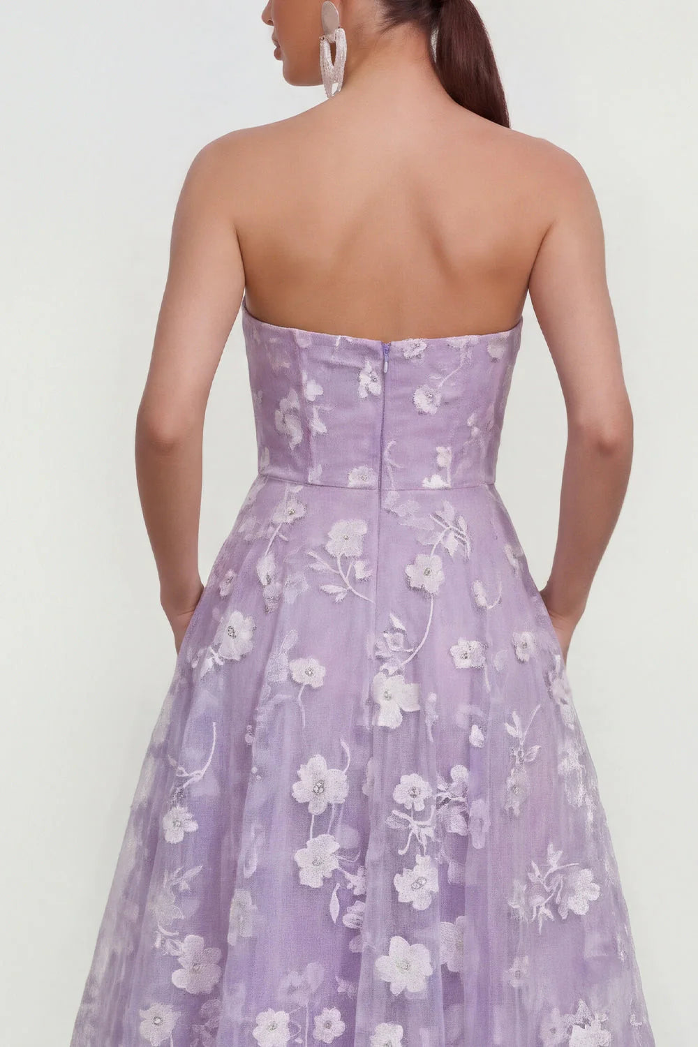 Strapless Floral Blue A Line Wedding Guest Dress