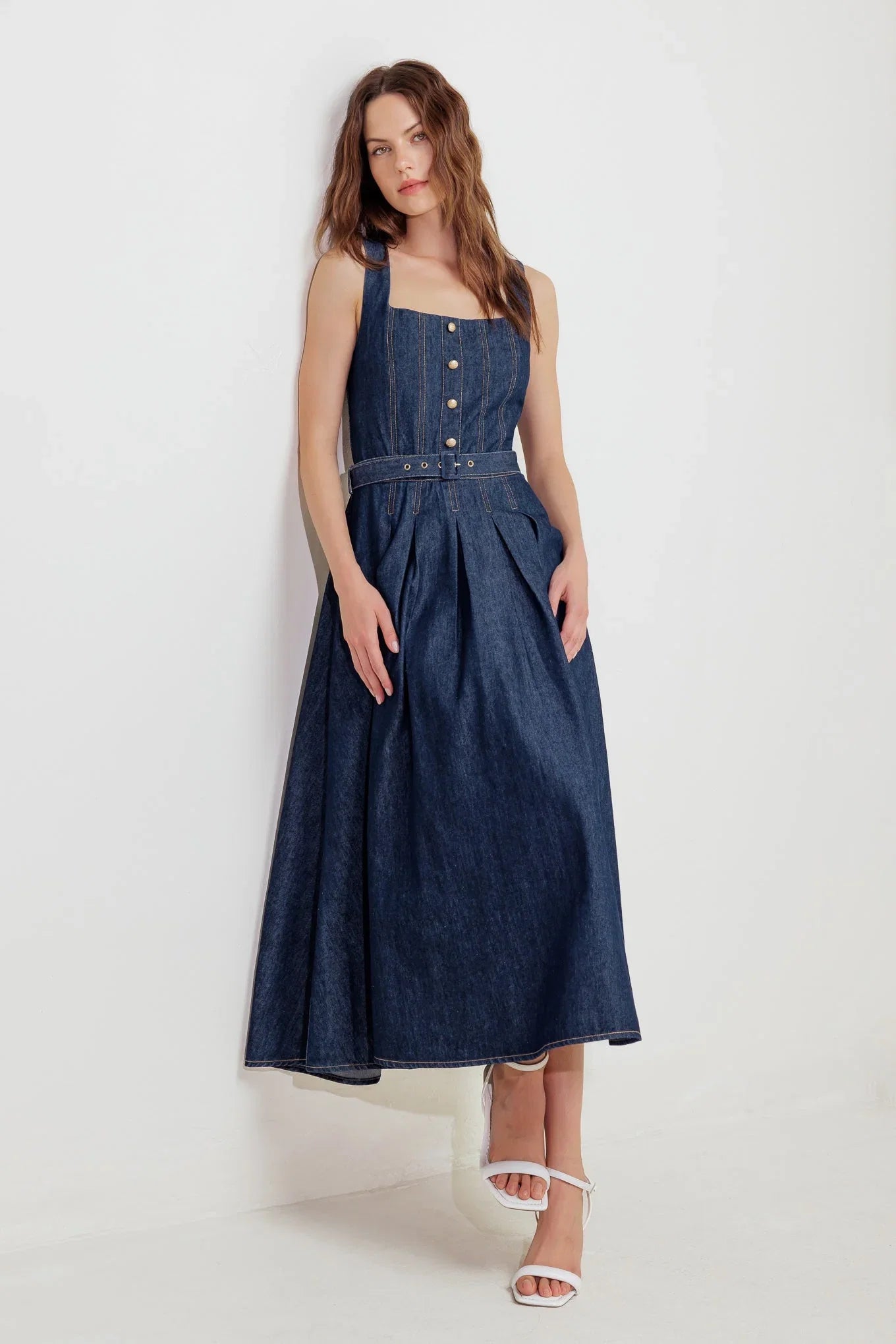 MOONLIGHT SERENADE DARK DENIM MIDI DRESS