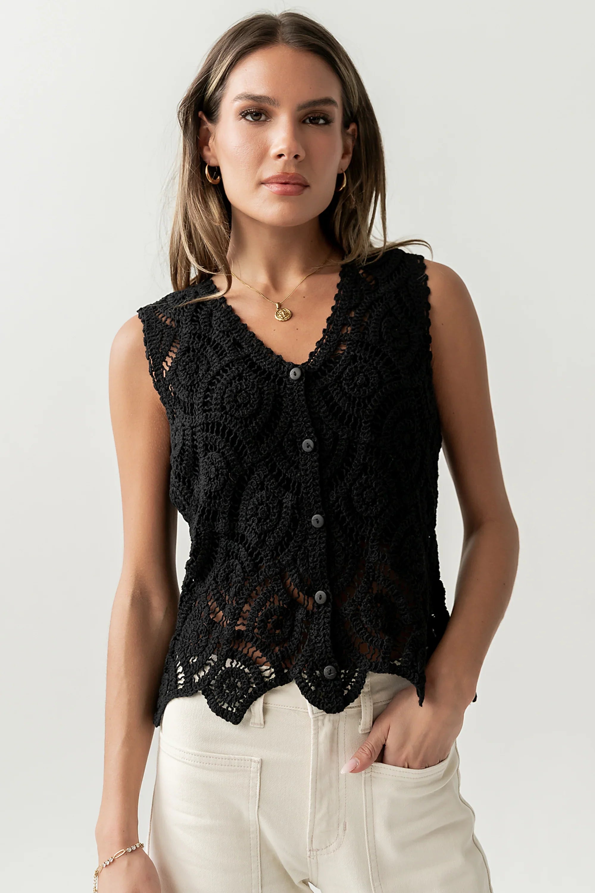 Vicky Crochet Vest in Black