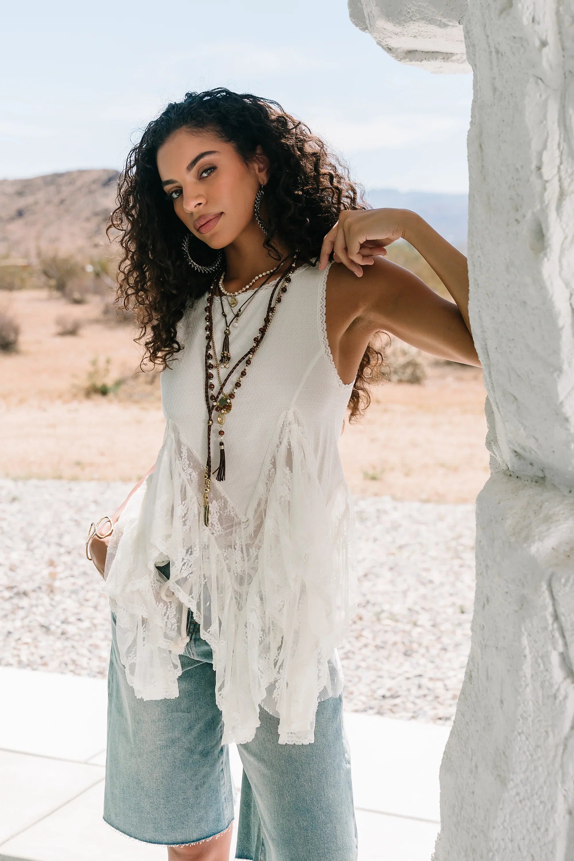 Mariana Lace Tank Top in Ivory