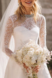 White Lace A Line Bridal Shower Dress With Long Sleeves
