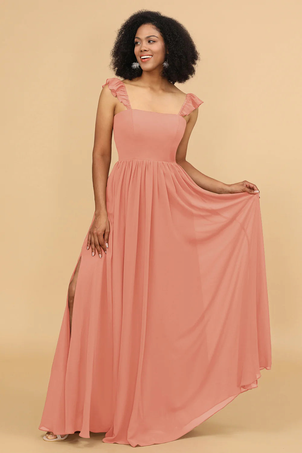 A Line Floor Length Chiffon Bridesmaid Dress With Ruffles