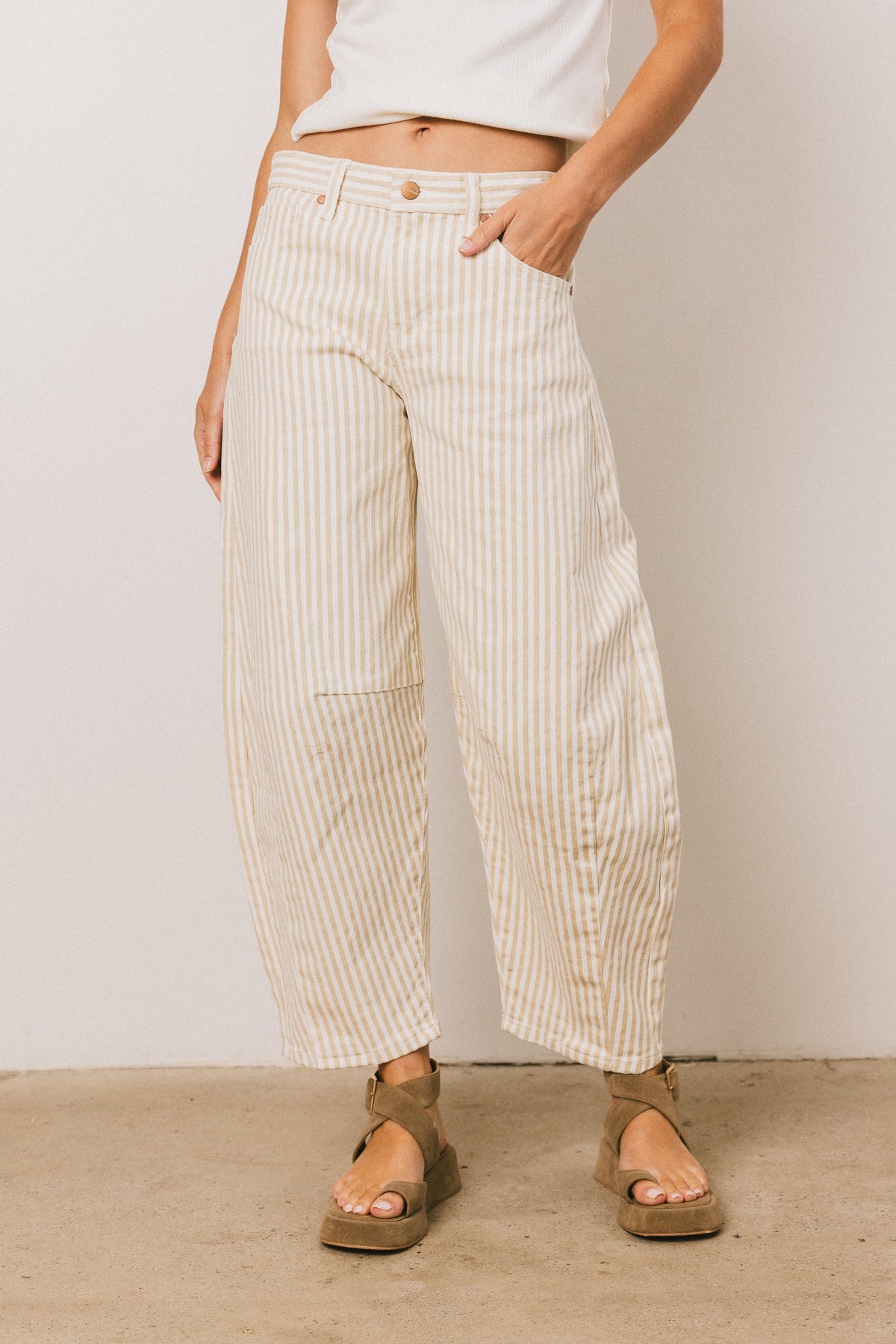 Allison Striped Barrel Jeans in Tan FINAL SALE