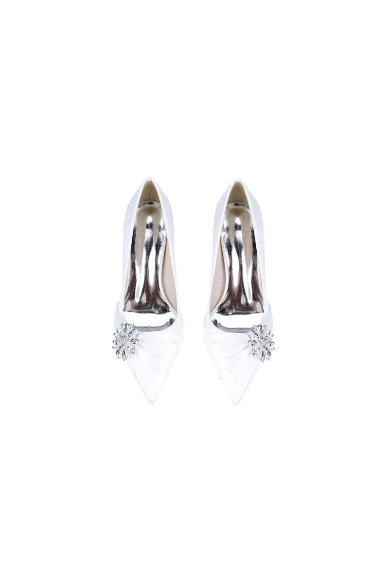 Champagne High Heels with Crystal Flower Embellishment