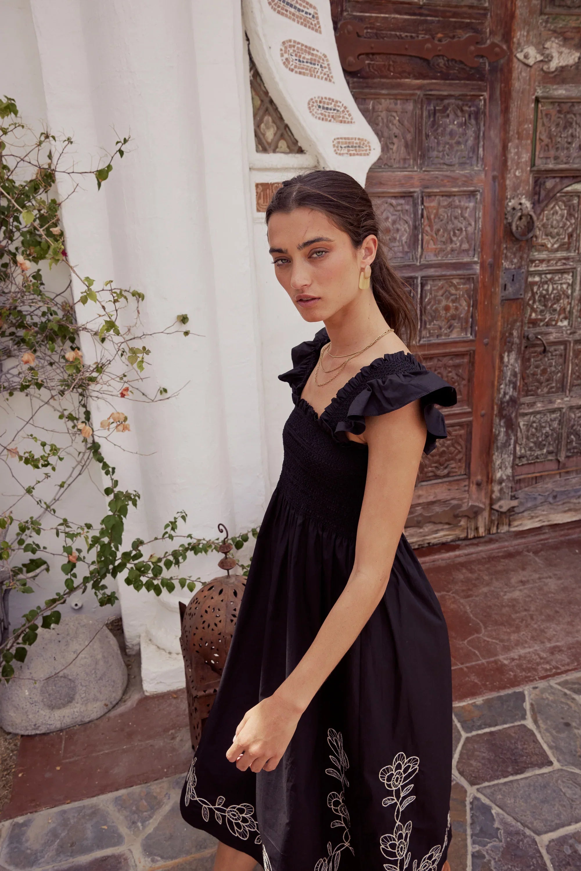 Lane Embroidered Midi Dress in Black FINAL SALE