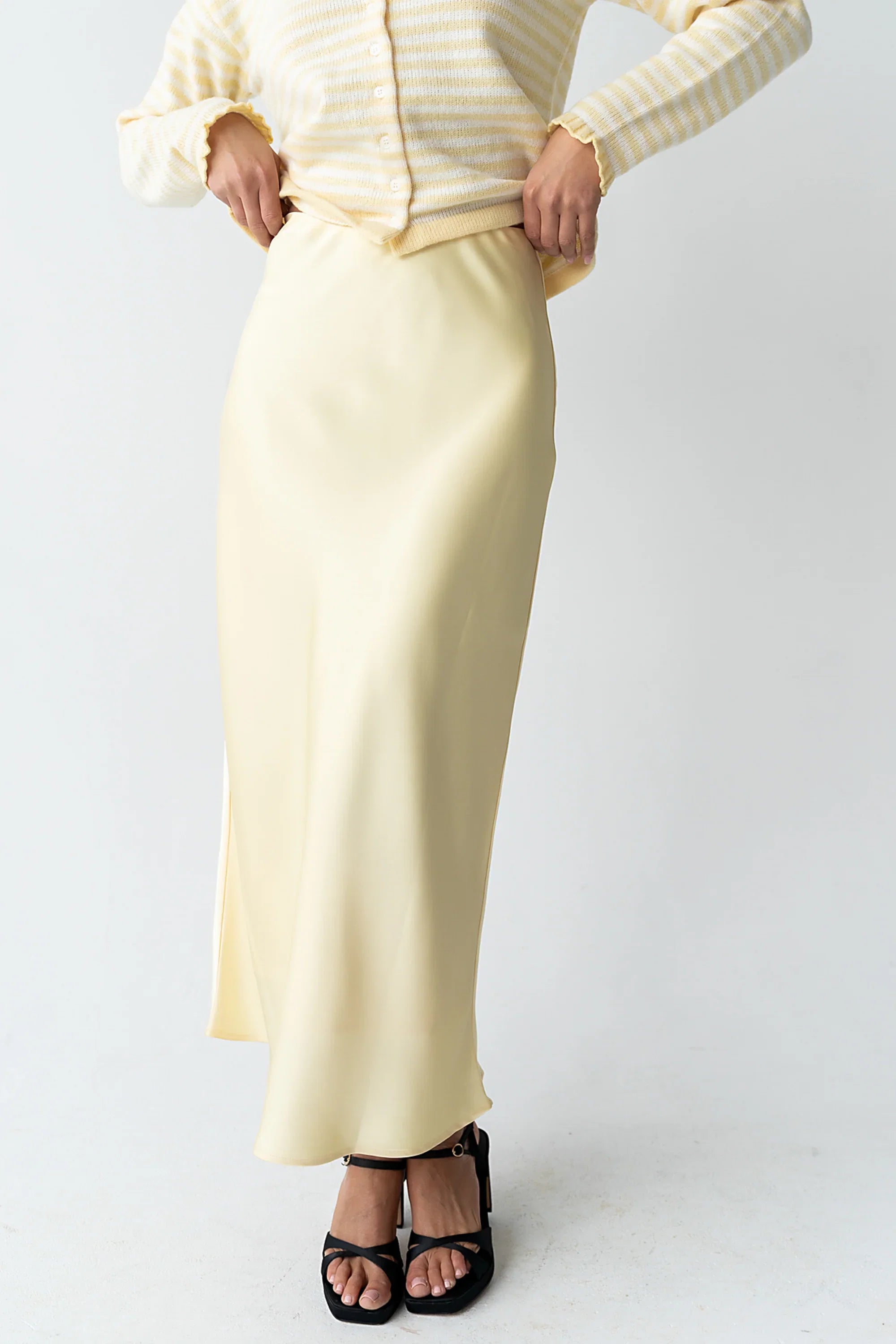 Tory Satin Maxi Skirt in Yellow