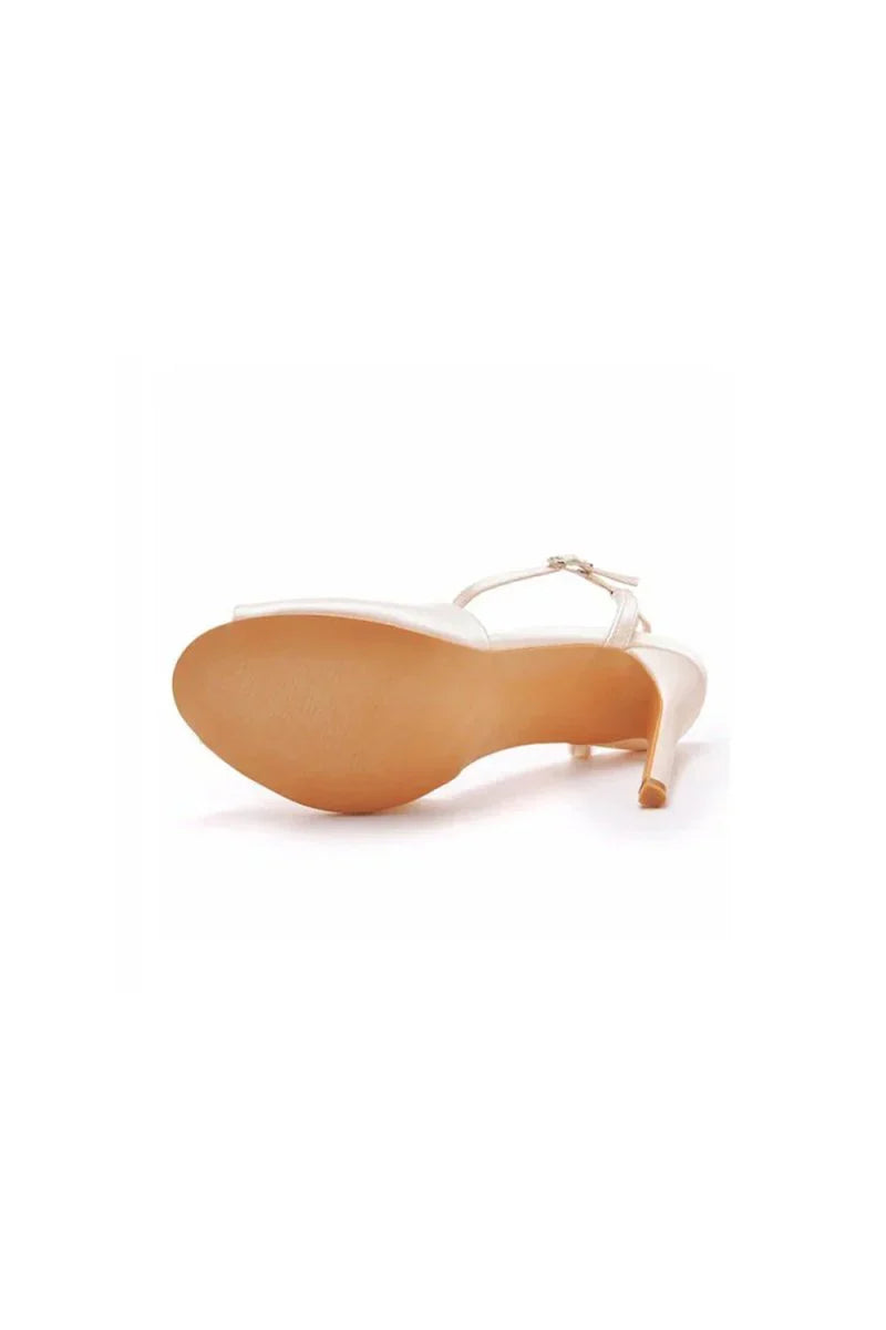 Satin Pearl Peep Toe Stiletto Ankle Strap Buckle Ultra High Heels
