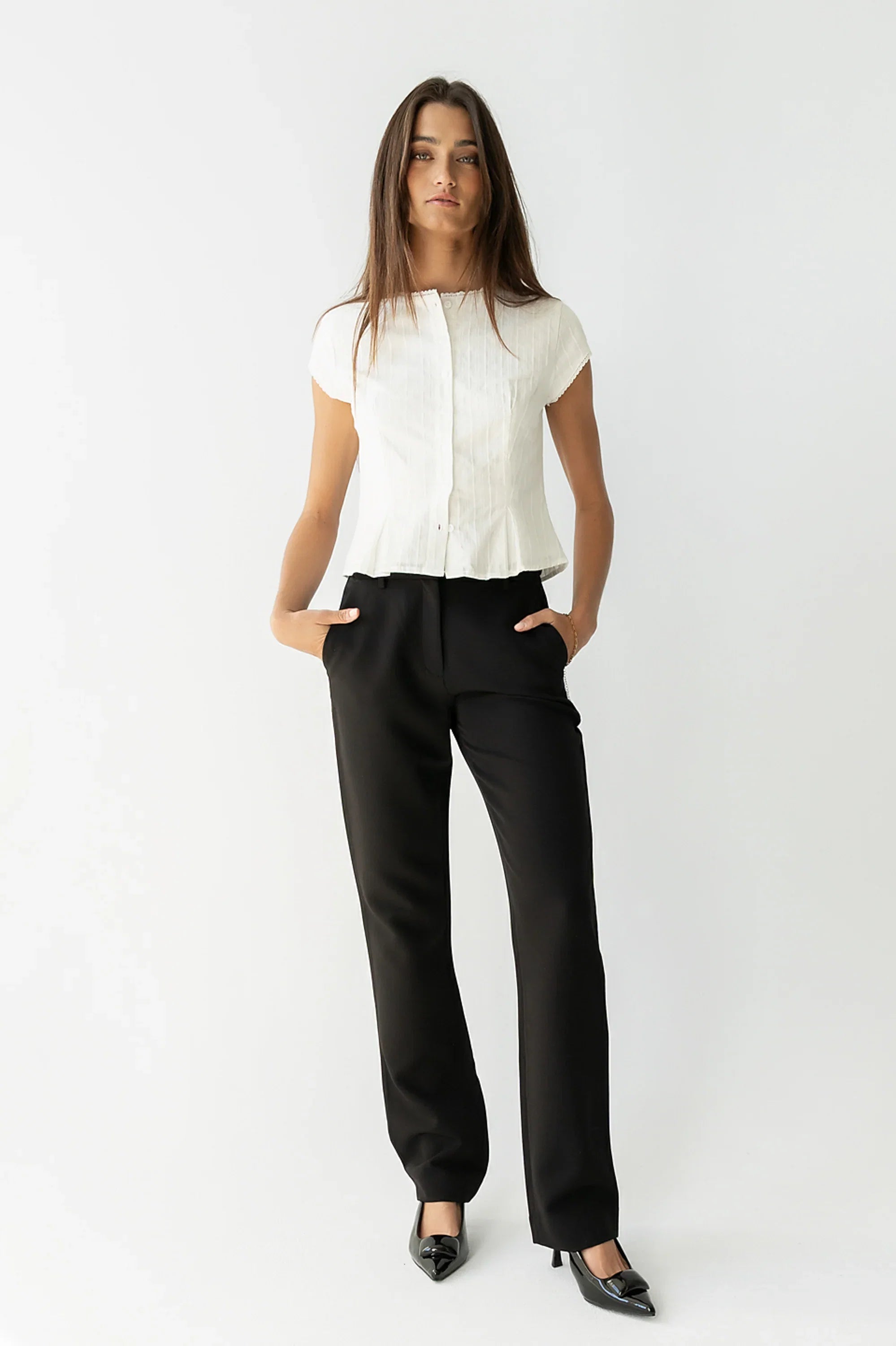 Montie Straight Leg Trousers in Black