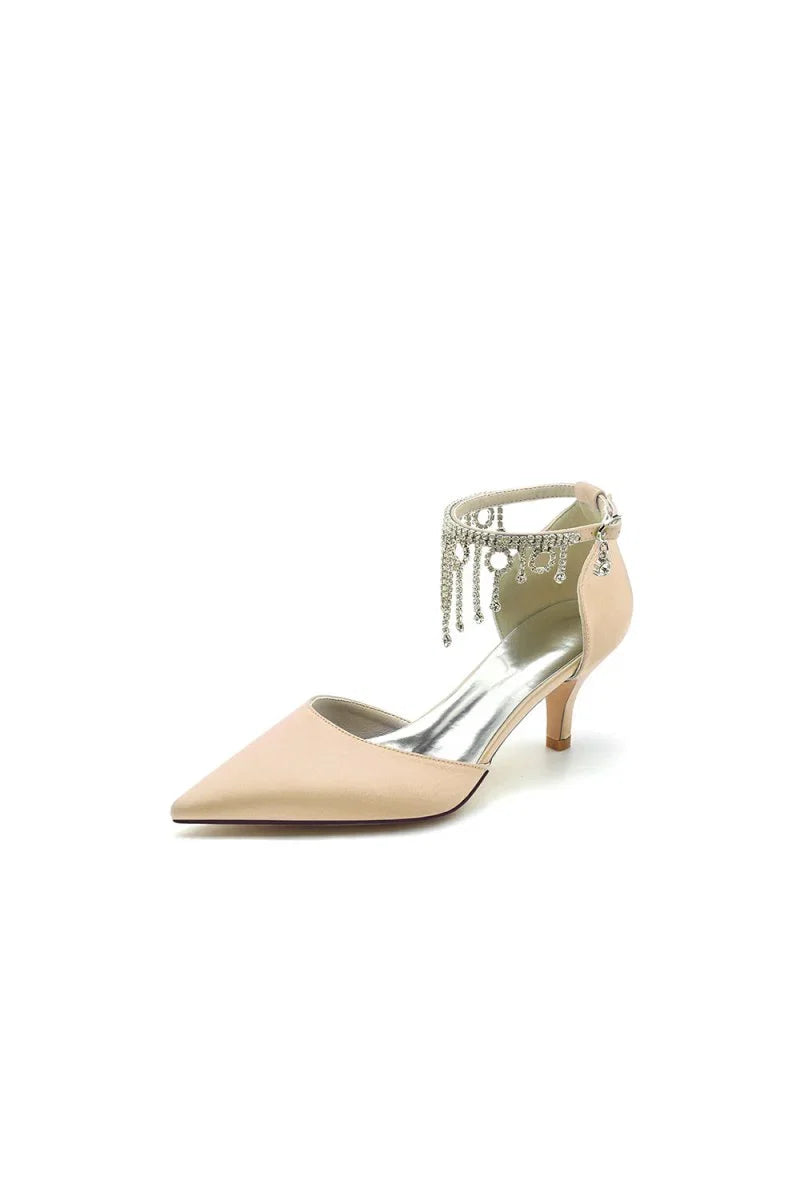 Pointed Toe Ankle Strap Party Shoes with Rhinestone