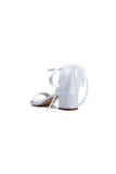 Block Heel Sandal Adorned with Pearl Ankle Band and Ribbon Bow