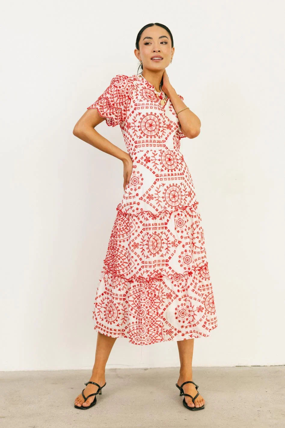 Alena Eyelet Lace Dress in Red FINAL SALE