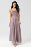 A Line Spaghetti Straps Chiffon Bridesmaid Dress With Beading
