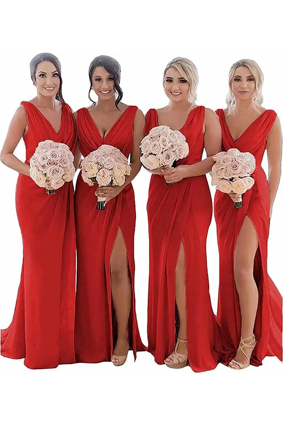 Ivory Sheath Chiffon Ruched Long Bridesmaid Dress with Slit