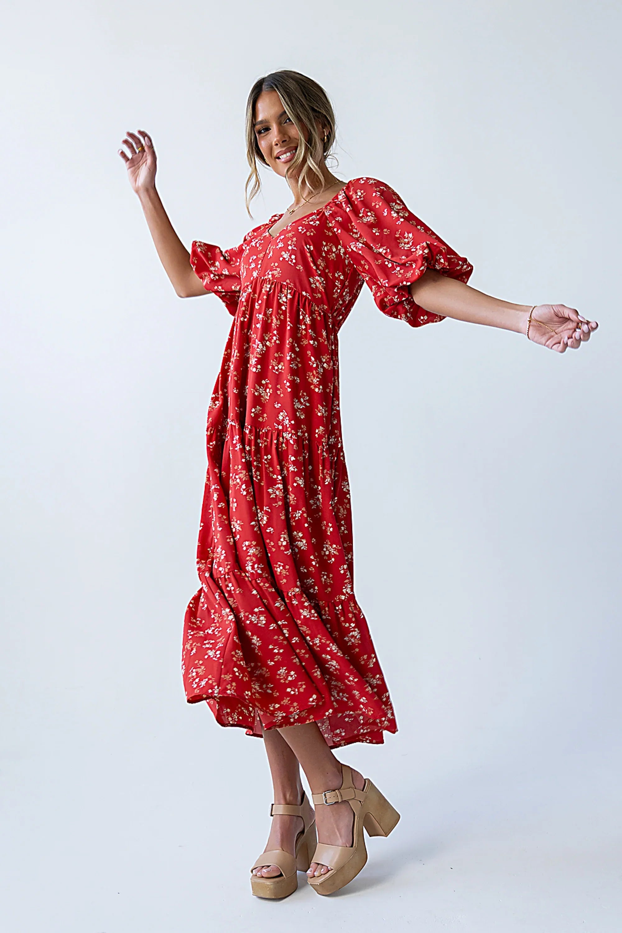 Amy Floral Maxi Dress in Red FINAL SALE