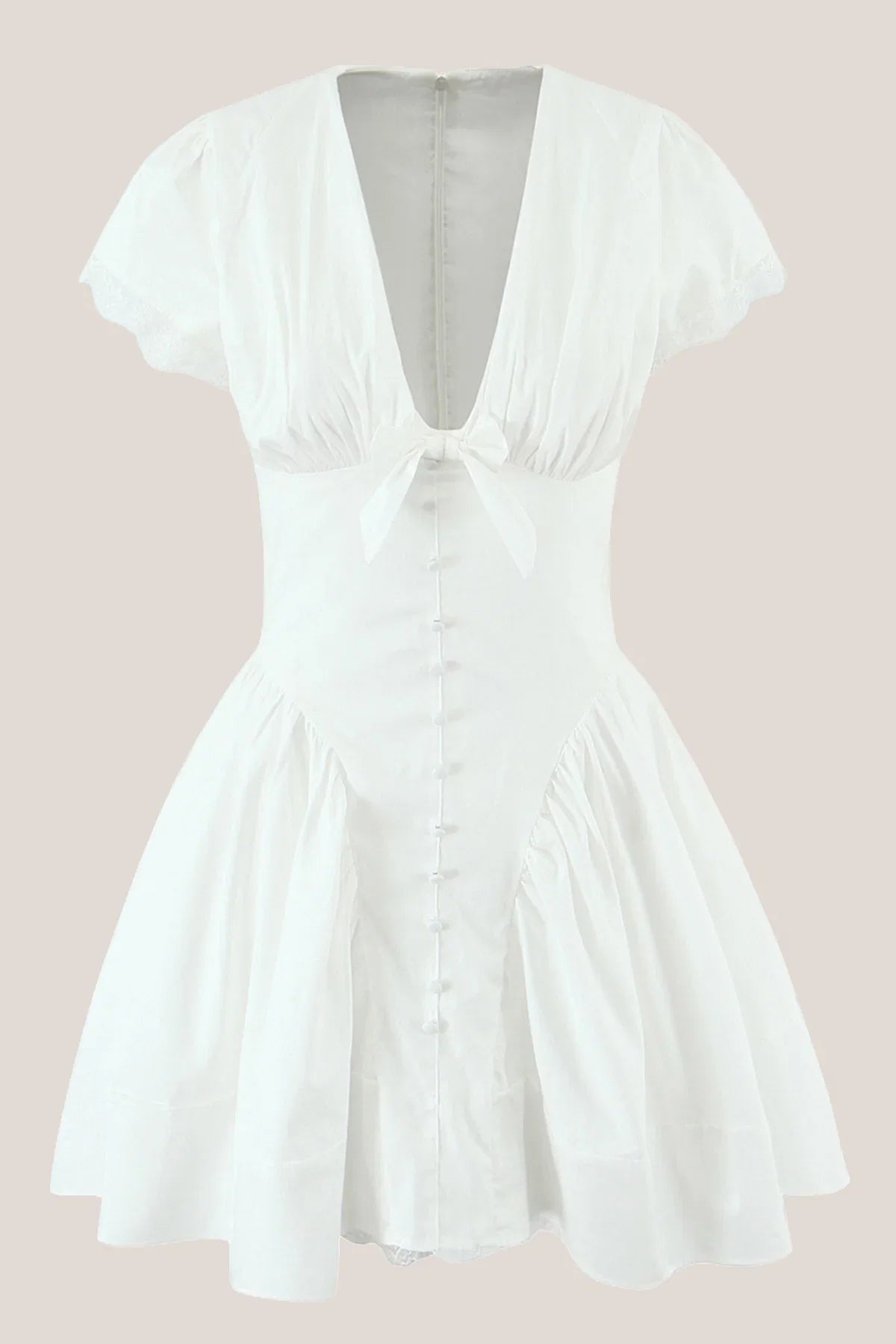 White Cotton A Line V Neck Mini Dress