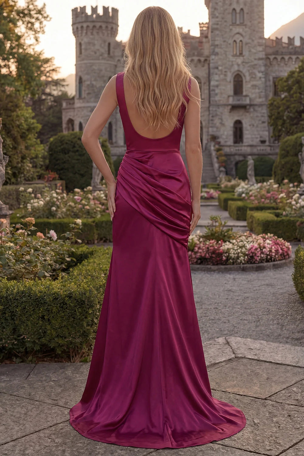 Dark Green Cowl Neck Mermaid Satin Prom Dress with Slit