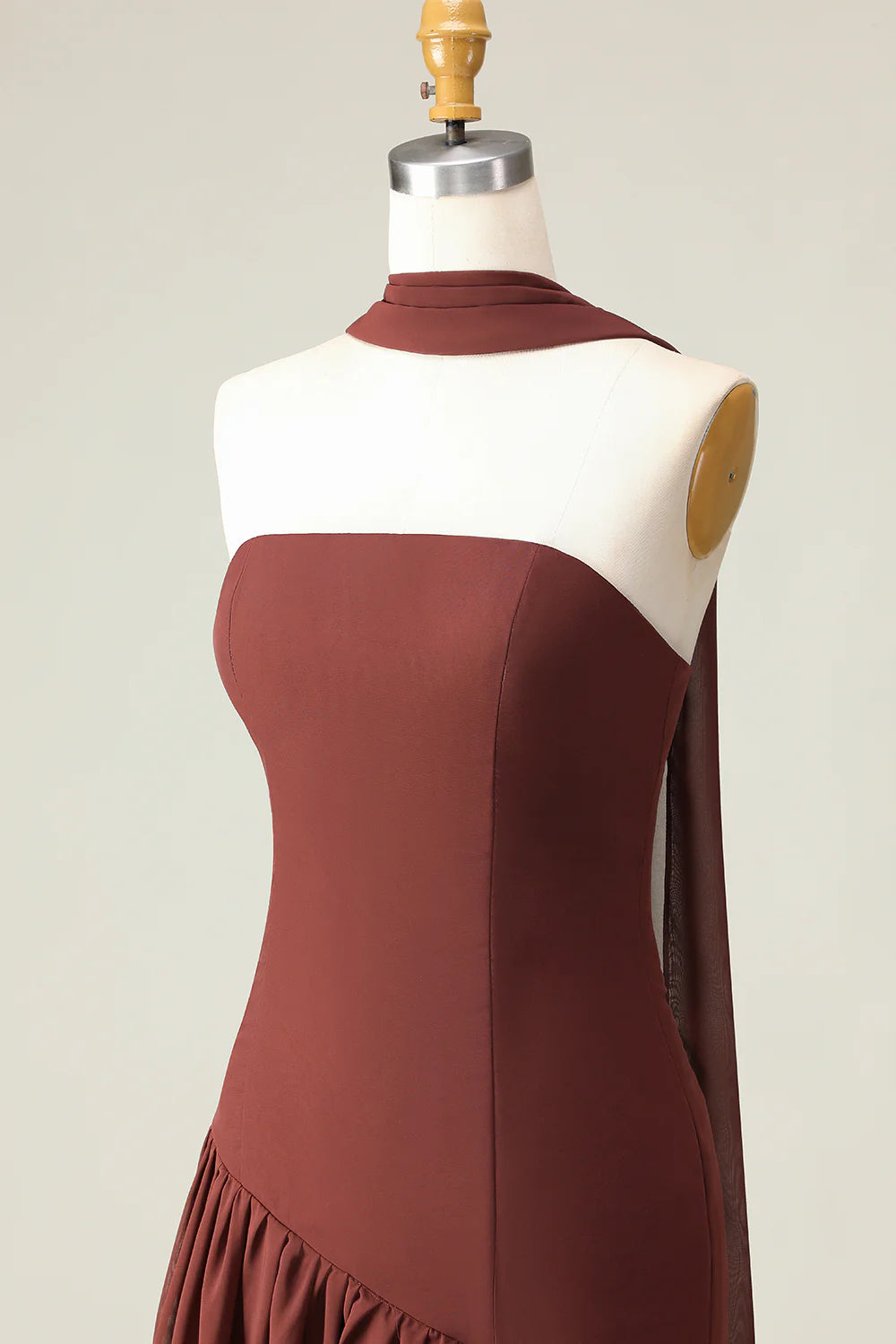 Brown Strapless Sheath Convertible Maxi Dress with Slit