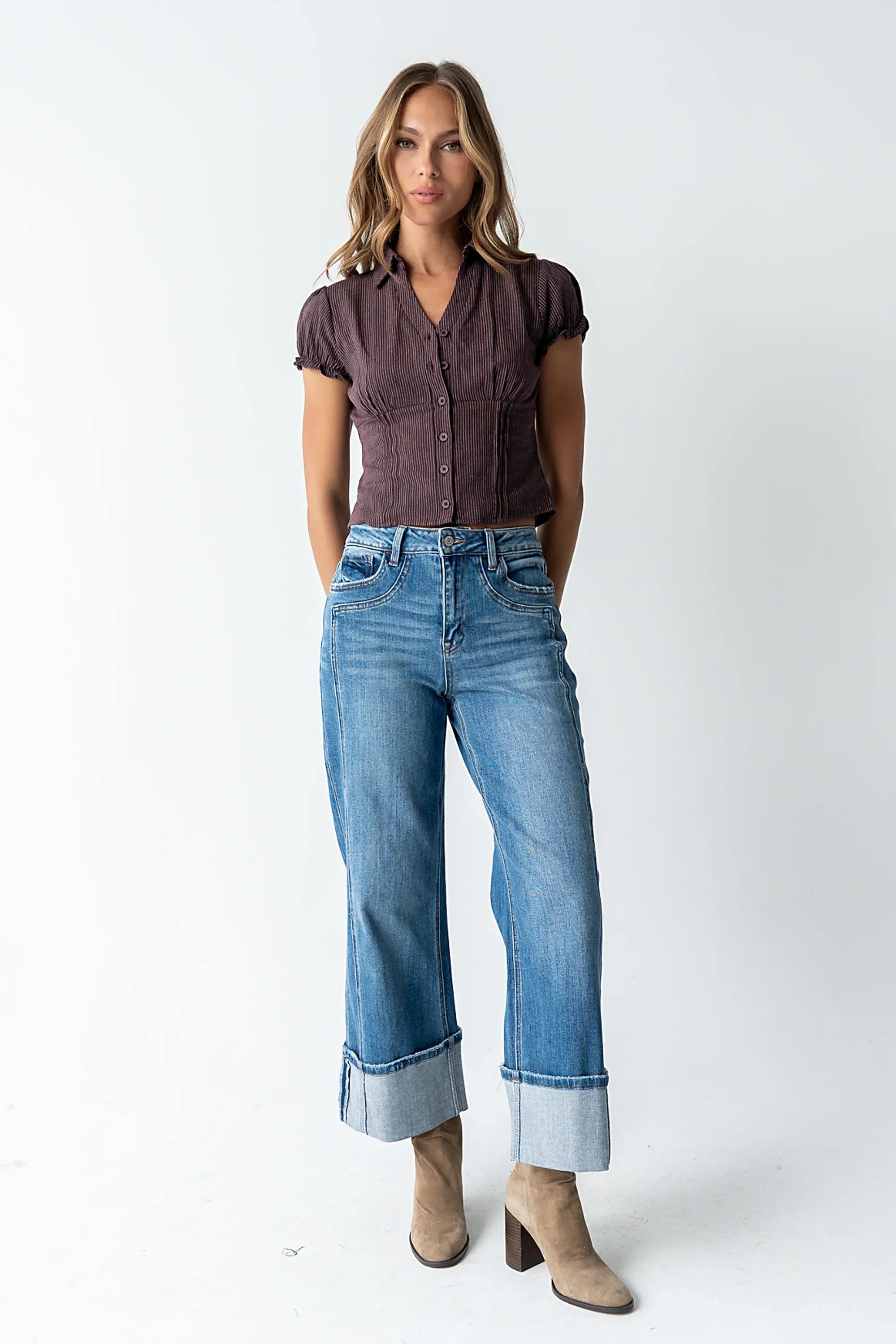 Lacie Striped Blouse in Dark Brown