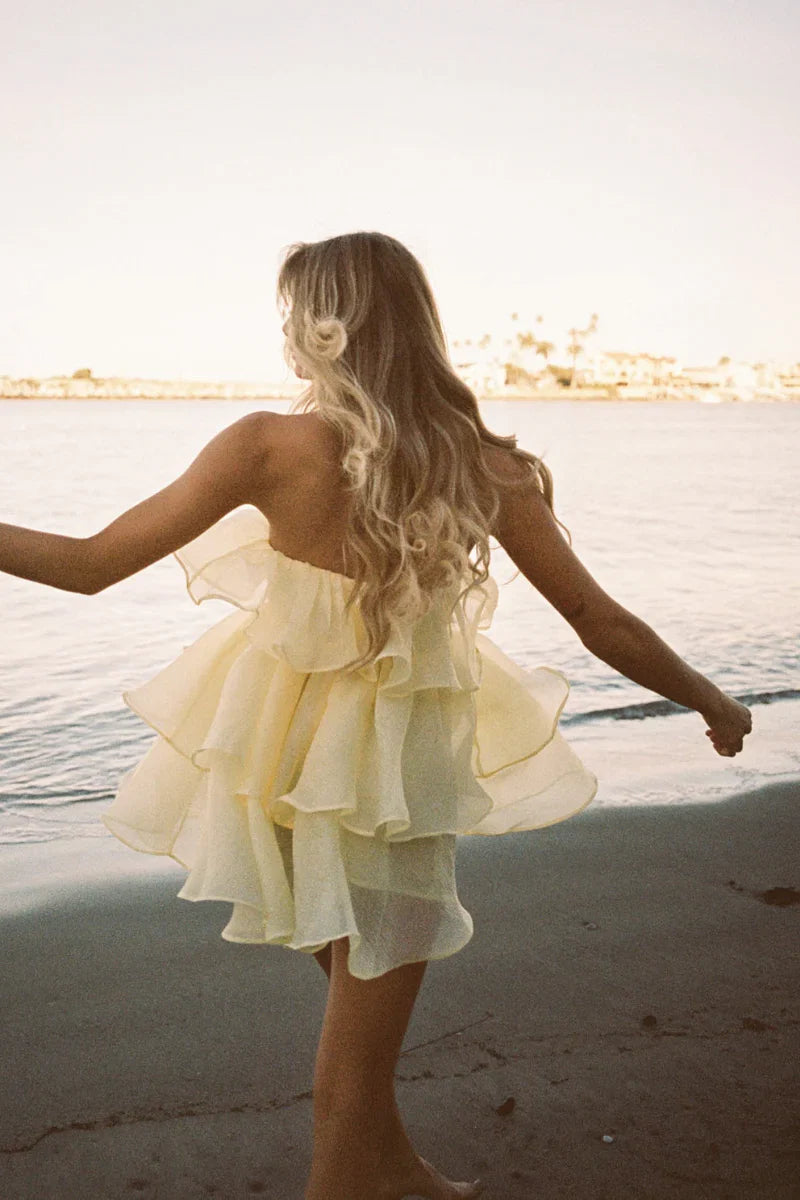 Alesia Tiered Organza Babydoll Mini Dress