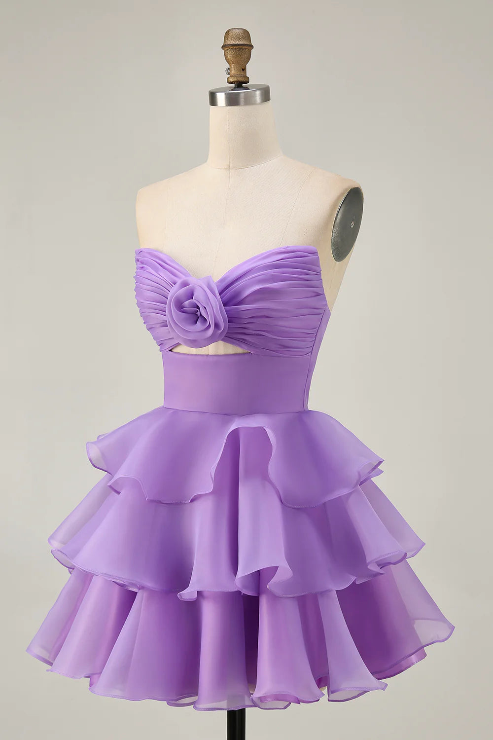 Cute Blush A Line Strapless Ruffled Homecoming Dress with 3D Flower