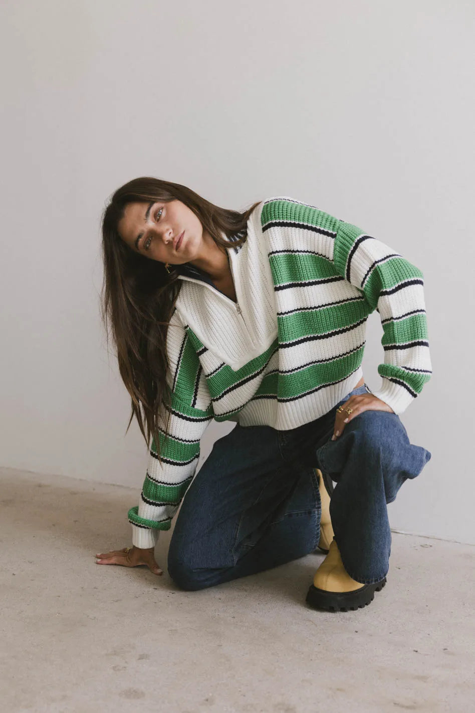 Kandy Half Zip Sweater in Green FINAL SALE