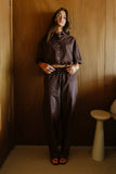 Melody Pinstripe Blouse in Dark Brown