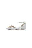 Pointed Toe Glitter Ankle Strap Low Heels With Rhinestone