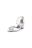 White Satin Pump with Crystal Embellished Cross Strap