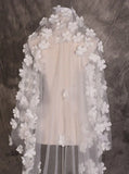 Cute Lace Flower Appliques One Tier Cut Edge Wedding Veil