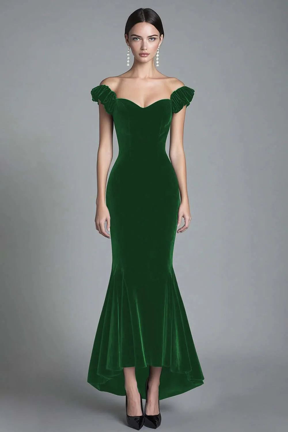 Black Off the Shoulder Mermaid Velvet Long Formal Dress