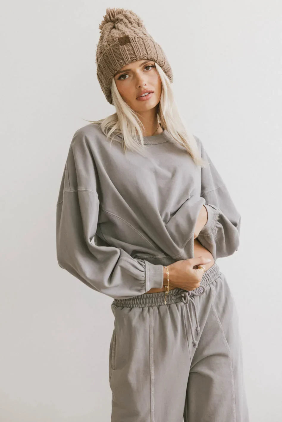 Sutton Exposed Seam Crewneck in Grey FINAL SALE
