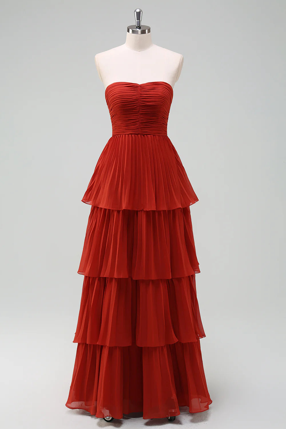 Dusty Sage A Line Sweetheart Tiered Chiffon Floor Length Dress