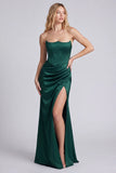 Dark Green Strapless Mermaid Corset Satin Formal Dress with Slit