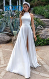 Simple Modest A Line Halter Maxi Wedding Dress