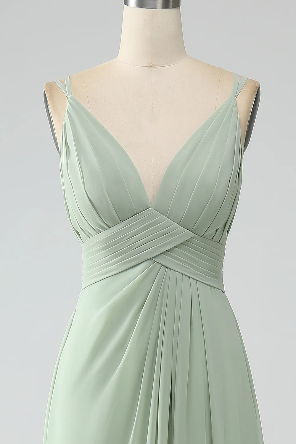 Dusty Sage A Line Spaghetti Straps Pleated Chiffon Bridesmaid Dress