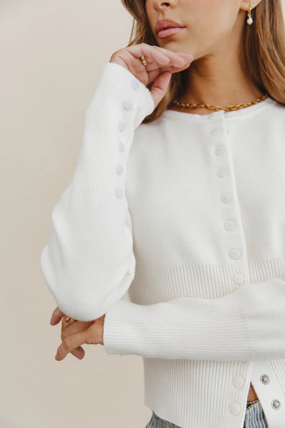 Julia Ribbed Cardigan in Cream